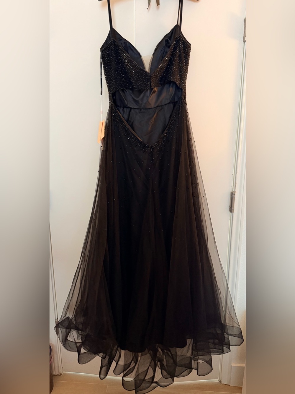 GLS Collective Black Beaded Tulle Prom Gown